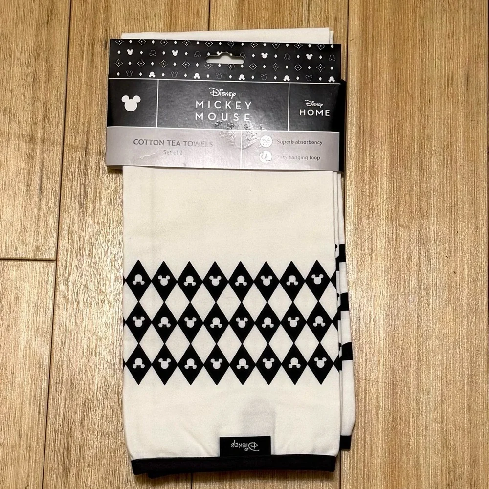 Disney Home Mickey Mouse Monochrome Cotton Tea Towels Set of 2